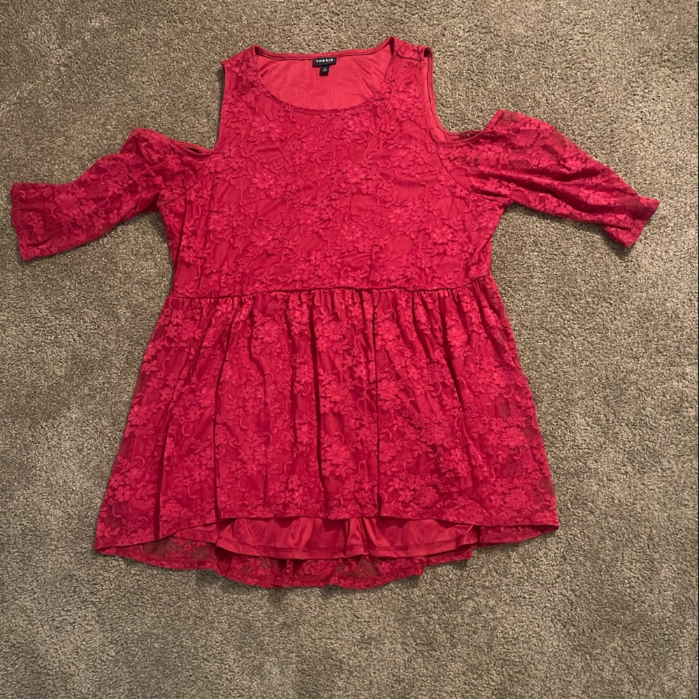 Torrid plus size red lace babydoll top with sleeves 2XL